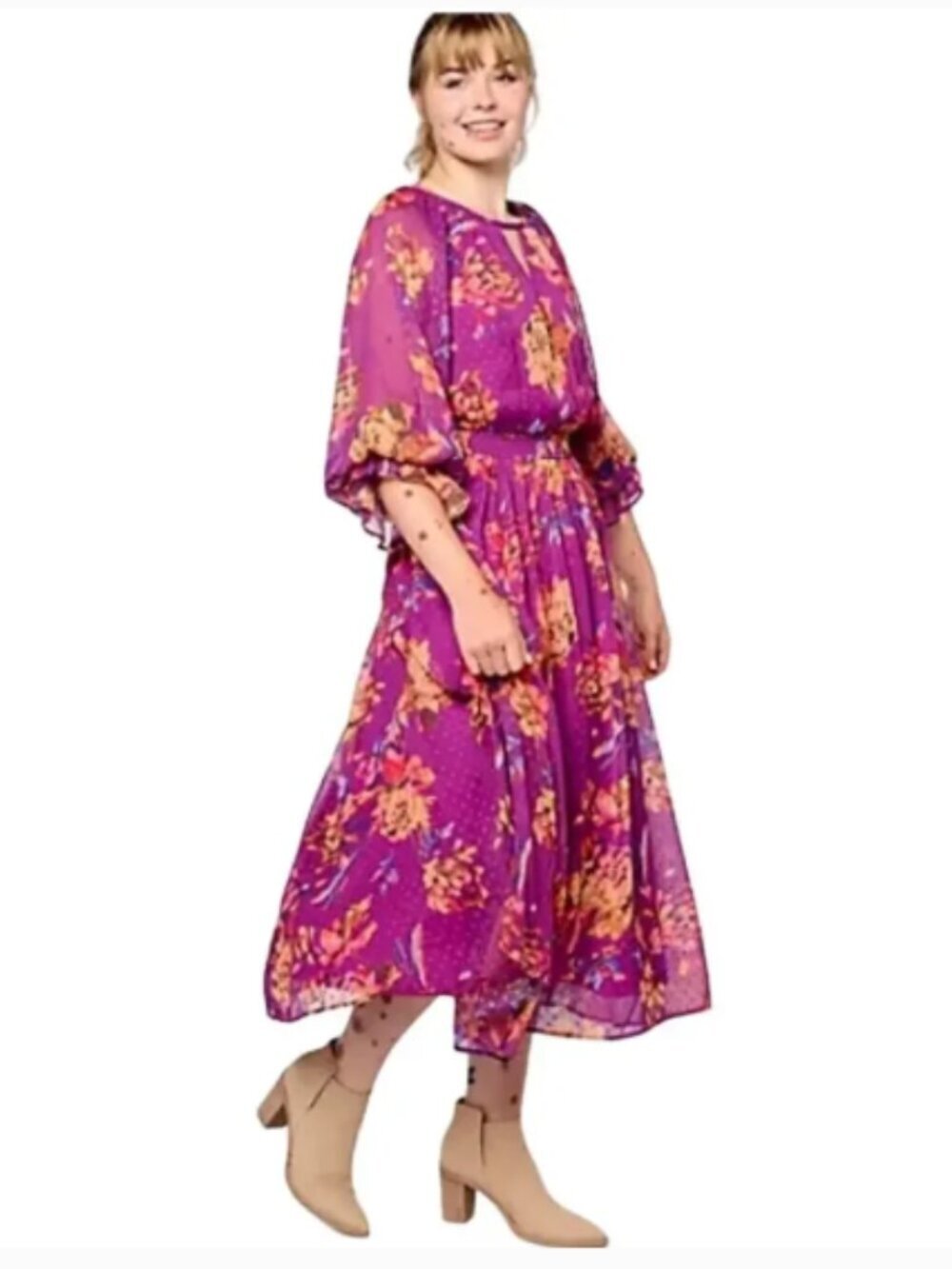 QVC Destination 365 Petite Chiffon Clipped Dot Maxi Dress Size 3X
